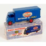 Dinky Toys, 918 Ever Ready Guy van, 2nd type cab, blue cab and body with red grooved hubs,