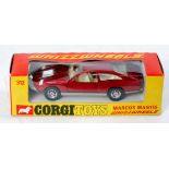 Corgi Toys, 312, Marcos Mantis, dark metallic red, white interior, chrome hubs,