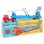 Corgi Toys, 1105 Carrimore car transporter with Bedford tractor unit, red cab, blue back,