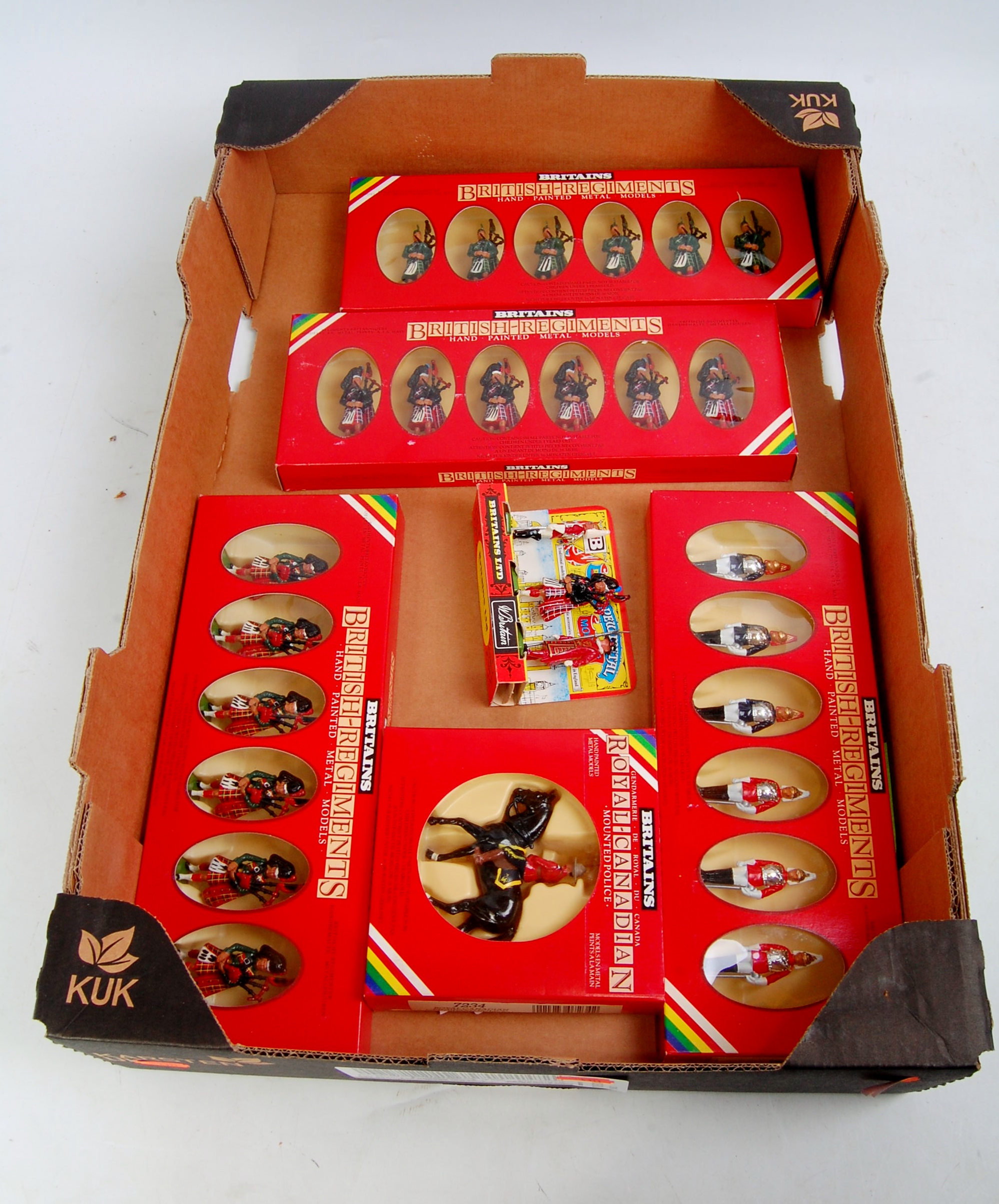 6 various boxed as issued Britains British Regiments and Royal Canadian hand painted figurine sets