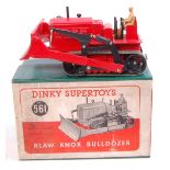 Dinky Toys, 561, Blaw Know Bulldozer, red body with driver, green tracks,