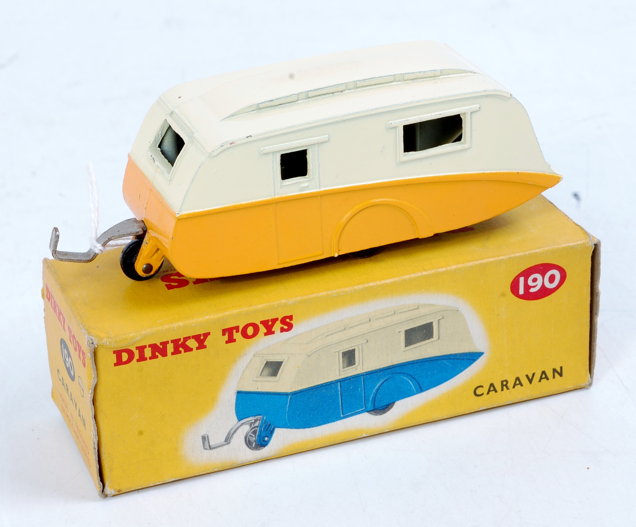 Dinky Toys, 190, Caravan, yellow and cream body,