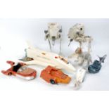 A collection of loose Star Wars Kenner vehicles and space accessories to include two Scout walkers,