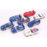 8 various loose Scalextric Slot Racing Cars, to include 4 various Racing Spec WRC Subaru Imprezas,