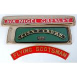 Three nameplates for model locomotives, 'SIR NIGEL GRESLEY' 19.