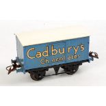 Hornby 1938-41 Cadbury's chocolate van, black standard base, lighter blue body repainted white roof,
