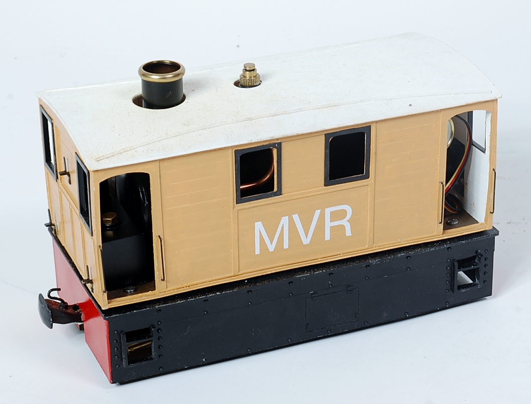 A Gauge 1 Live Steam Model of a Moors Valley Railway Tram, comprising of cheddar boiler,