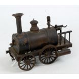 A circa 1900 brass and steel Birmingham Dribbler type 2-2-0 steam locomotive,