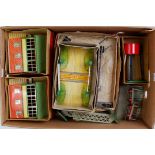 2x large trays of Hornby postwar accessories including 2x No. 2 signal cabins (NM-BVG), No.