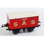 Hornby 1931-41 SAS/SAR red gunpowder van with large gold letters and white repainted roof,