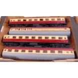 4x scratch/kit built wooden corridor coaches in BR crimson and cream livery (F-G)