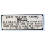 Great Western Railway 'Fasten Gate' notice in larger style, restored a long time ago,