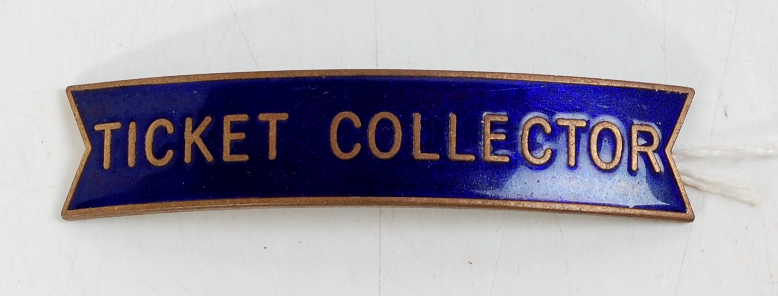 British Railways Eastern Region fishtail enamel railway cap badge "Ticket Collector" by J R Gaunt