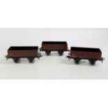 3x Bassett-Lowke postwar brown LMS open wagons,