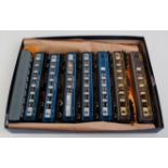 Eight unboxed Wrenn Pullman cars - 3 blue/grey Brighton Belle centre cars,