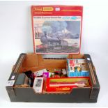 A large tray containing a Triang/Hornby Breakdown Crane set and a Thompson red riding unit,