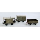 3x Bassett-Lowke prewar goods items including open wagon with replacement buffer,