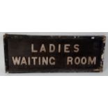 Wooden station sign with metal letters 'Ladies Waiting Room' in original ex-station condition with