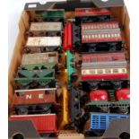 A large tray of 12 Hornby wagons and 5 coaches for spares and repairs (a/f)