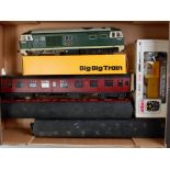 2x Lima overpainted bogie coaches (P) with a scratch built bogie coach (P) green BR loco No.