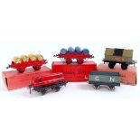 5 assorted prewar Hornby wagons including 1920-3 GN open wagon with nickel wheels and thick axles -