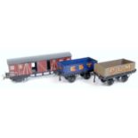 2x French Hornby prewar wagons on open axleguard bases including PLM open, and a blue EST open,