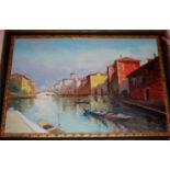 A large pair of contemporary venetian scene oils,