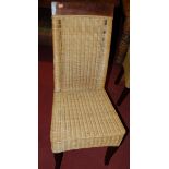 A set of five contemporary teak and wicker high backed dining chairs ***ONLY***