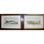 A pair of reproduction colour engravings - The South East view of Caernarfon Castle and The North