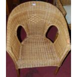 A set of six contemporary wicker tub conservatory chairs (lacking one cushion)