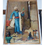 North African school - Street vendor, oil on canvas, indistinctly signed lower right,