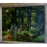 19th century English school - Sheep grazing in the shadows, oil on canvas,