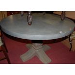 A contemporary grey painted circular pedestal breakfast table, dia.