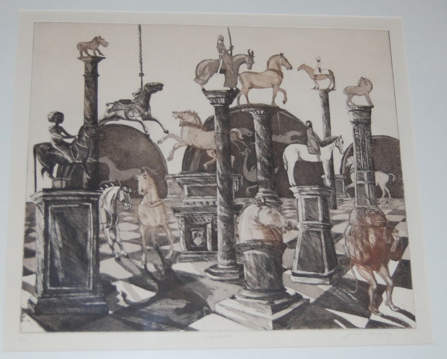 John Midgley - Cavalcade, etching, signed, titled and numbered in pencil to the margin 9/50,