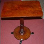 A mid Victorian mahogany pedestal round cornered occasional table,