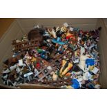 Two boxes of various Schleich, Papo, and Bully Land plastic figures to include medieval knights,