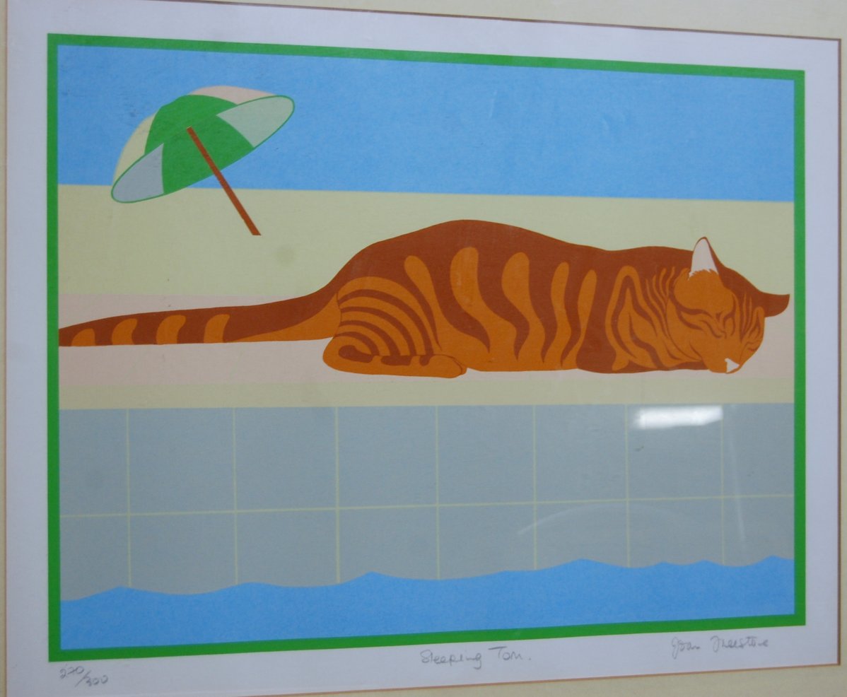 Joan Freestone - Sleeping Tom, screenprint in colours, signed,