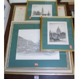 Mixed lot to include; three topographical etchings of London street scenes,