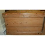 A 19th century planked pine hinge top tool chest,