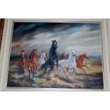 H Riedmann - Gamboling horses, oil on canvas, signed lower right,