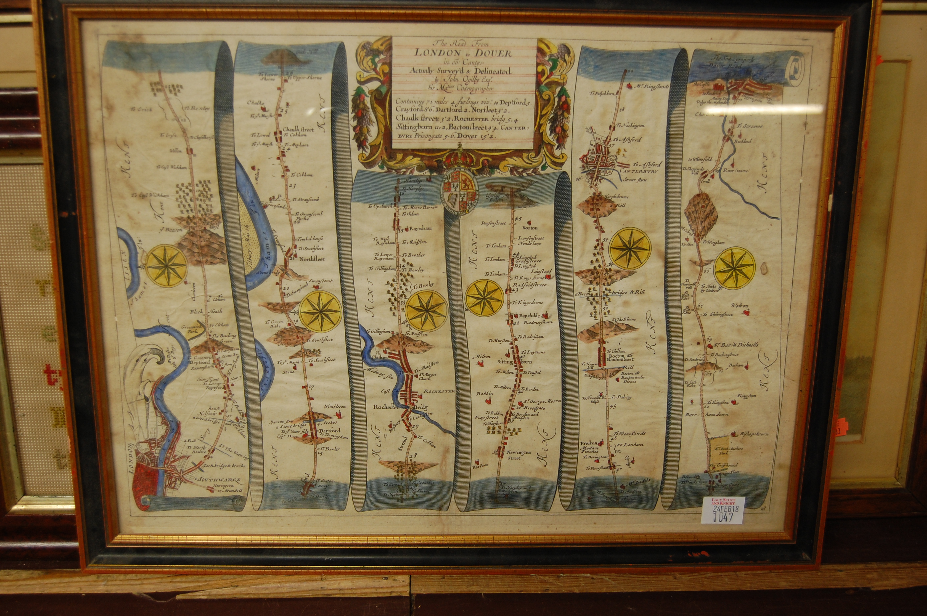 John Ogilby - The road from London to Dover, engraved and hand-coloured strip map, - Image 2 of 3