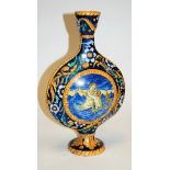 A 19th century Italian maijolica moon flask typically decorated with a mythical figure and dragon