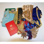 A box of miscellaneous Masonic regalia,