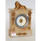 A late 19th century continental onyx cased and gilt metal mounted mantel clock having painted dial