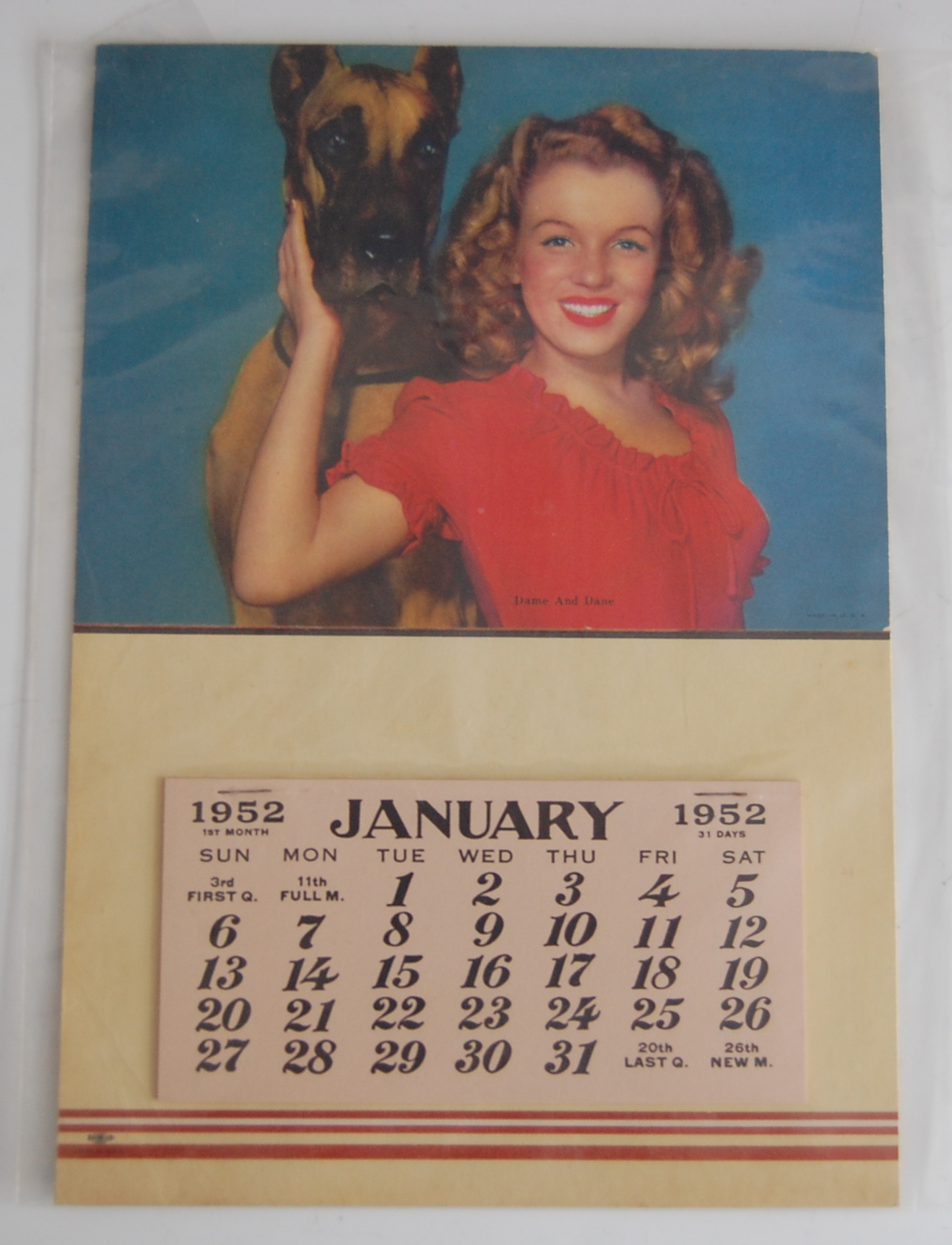 Marilyn Monroe interest - a rare 1955 calendar 'Dame and Dane', original issue,