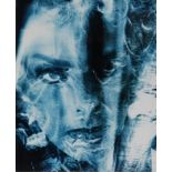 A blue toned gelatin silver print self-portrait by Alastair Thain, 40 x 33cm,