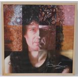 A framed abstract canvas screen print of Brian May, signed by the artist,