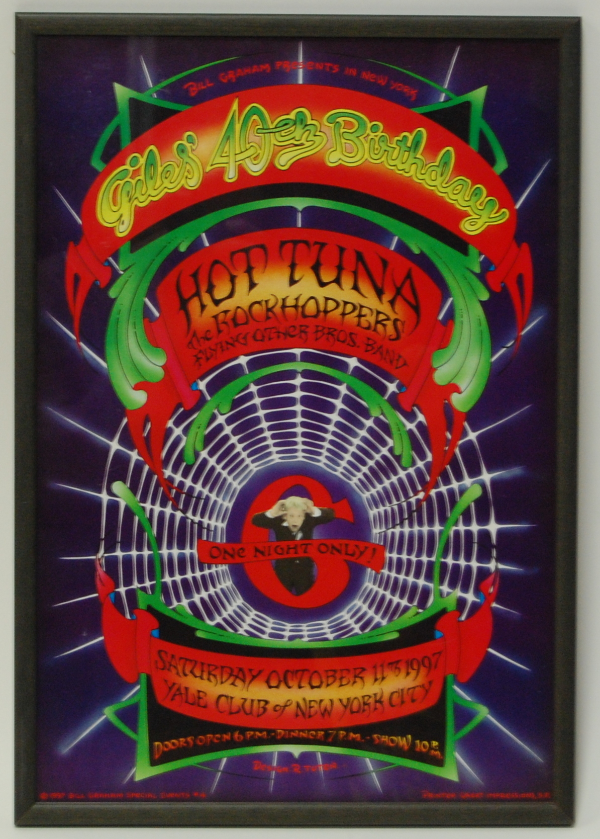 An original 1997 concert poster for Hot Tuna, The Rockerhoppers, 33 x 48cm,