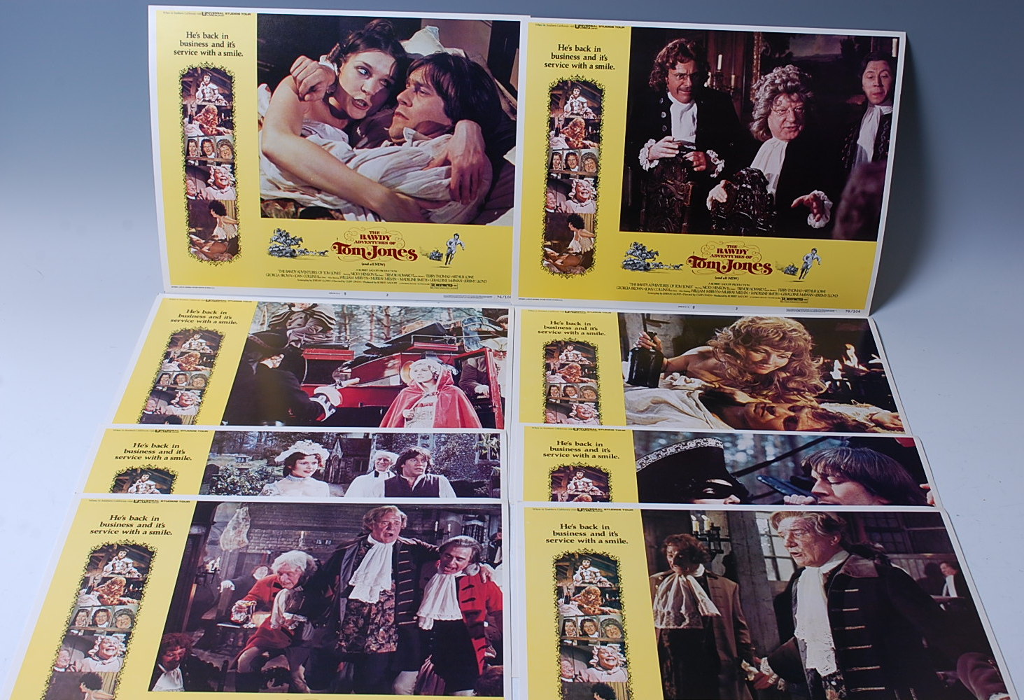 The Bawdy Adventures of Tom Jones, 1976 complete set of 8 colour lobby cards,