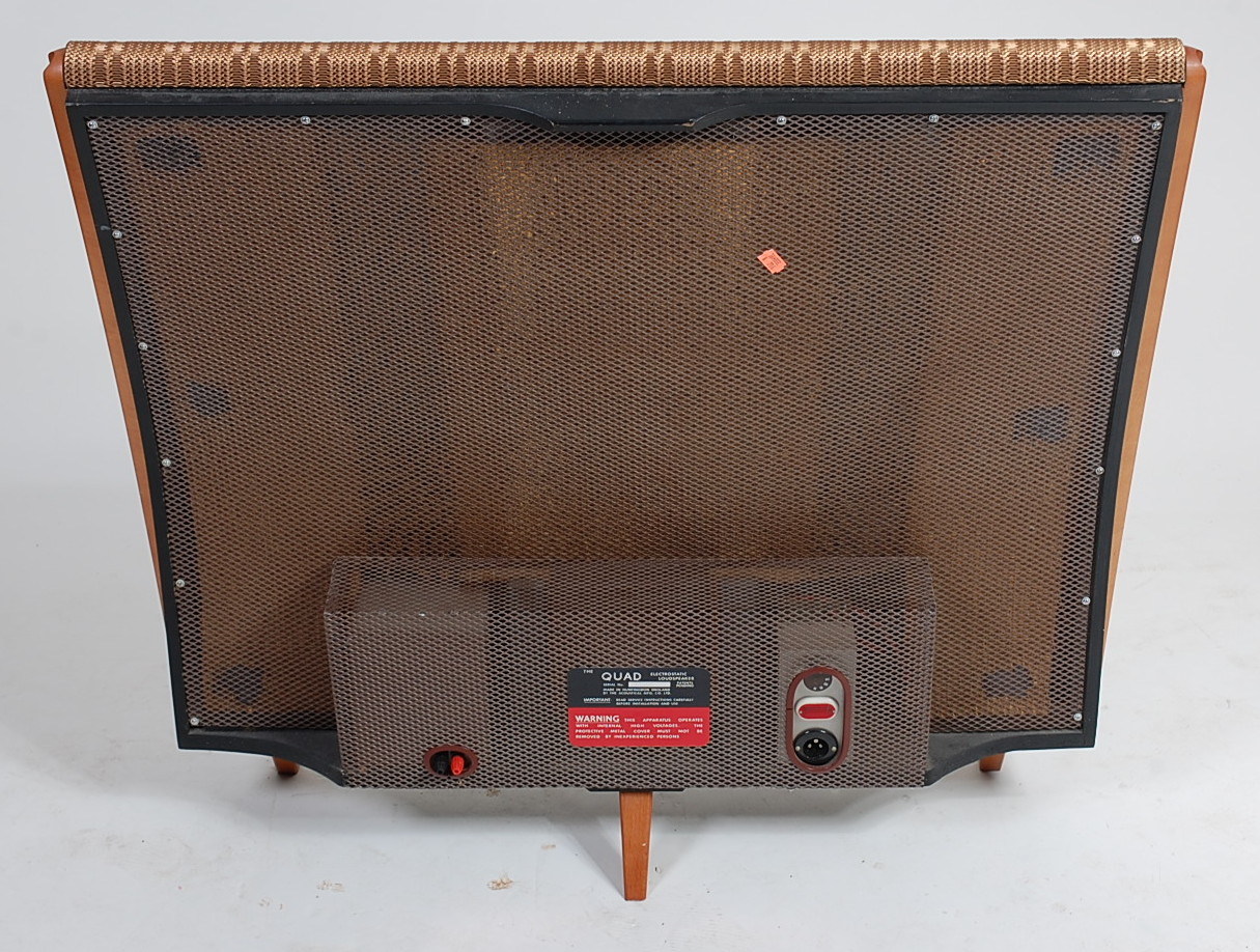 A pair of 1970s Quad freestanding electro-static loudspeakers, each having pierced copper grilles, - Image 2 of 3